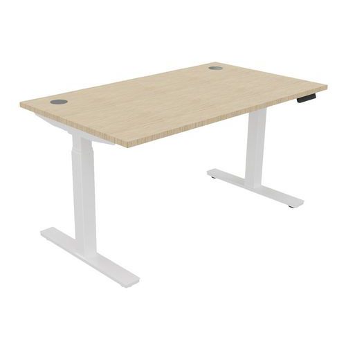 Bureau Haut.réglable Ã‰lectr. Evo 140x80 Cm Chêne Fil/blanc