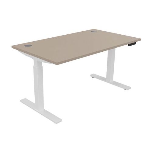 Bureau Haut.réglable Ã‰lectr. Evo 140x80 Cm Argile/blanc
