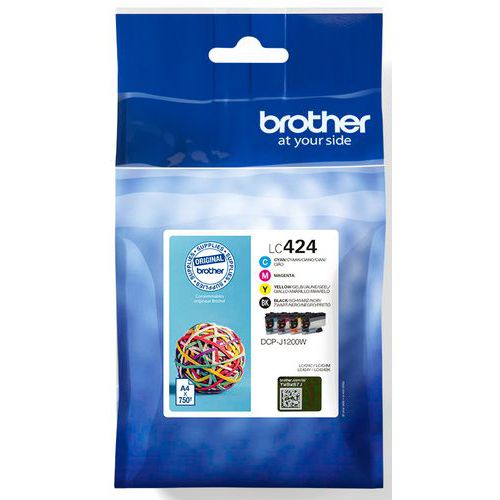 Brother - Pack 4 Cartouches d'encre LC424 Haute Capacité 750 pages - 4 Couleurs - Jet d'encre