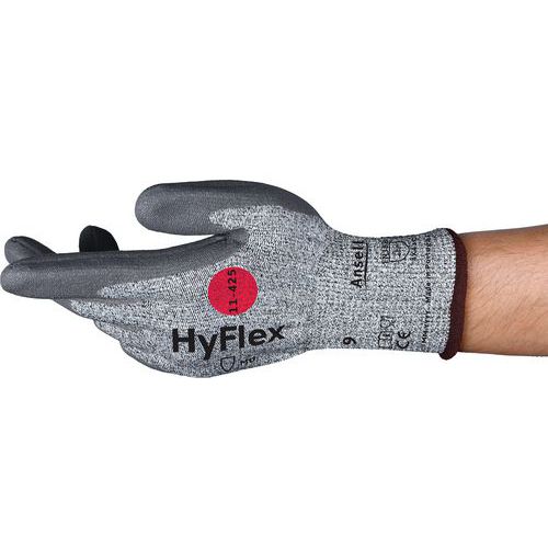 Ansell - Gants HyFlex 11-425 T10 Gris - Protection Mécanique Anti-Coupure Niveau 5 - Paume Enduite Polyuréthane - Lot de 12 paires