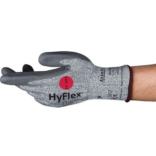 Ansell - Gants HyFlex 11-425 - Taille 8 Gris - Protection anti-coupures niveau 5 - Paume enduite polyuréthane - Lot de 12 paires