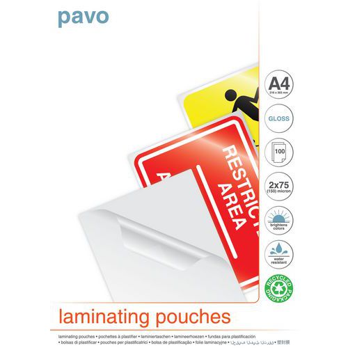 Pavo - Pochette de plastification A4 2x75 microns - 216x303mm - Matériel bureautique