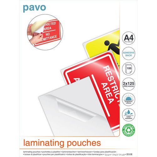Pavo - Pochettes de Plastification A4 Adhésives - 2 x 125 microns - Matériel Bureautique