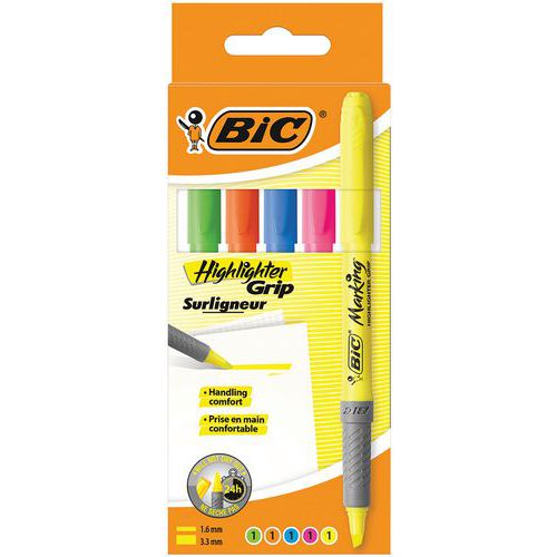 Surligneur BIC Highlighter Grip Coloris assortis Pochette de 5