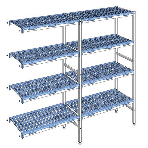 Tournus Equipement - Rayonnage d'angle 4 niveaux - 199.1x40x175cm - 200kg/tablette - Usage alimentaire HACCP Froid - Montage sans outils
