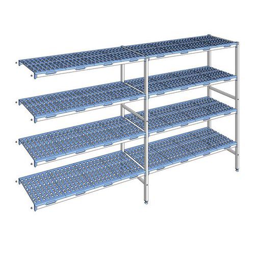 Tournus Equipement - Rayonnage d'angle 4 niveaux - 299.5 x 50 x 175cm - Charge 200kg/tablette - Usage alimentaire et froid