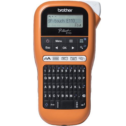 Brother - Étiqueteuse PT-E110VP AZERTY - Professionnelle, Portable, 12mm, Noir/Orange