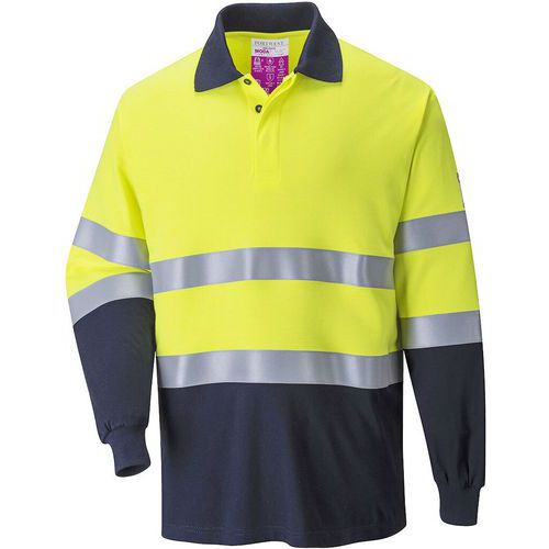 Portwest - Polo Antistatique Résistant aux Flammes FR74 - Bleu/Jaune - Taille 4XL - Confort et Sécurité Certifiée Oeko-Tex