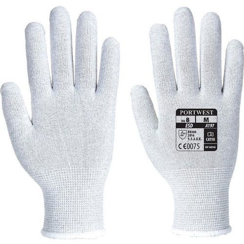 Portwest - Gant de manutention ESD A197 Gris Taille 7 - Fibre de carbone, Oeko-Tex, Éco-responsable