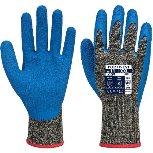 Portwest - Gant anticoupure niveau D A611 - Taille 7 - Paume enduite latex - Idéal industrie du verre