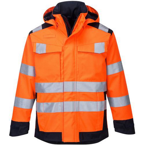 Portwest - Veste de pluie MV70 Modaflame - Bleu/Orange XL - Protection Flamme & Arc Électrique - Oeko-Tex