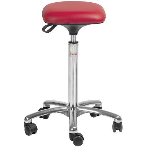 Tabouret Alu50 Assise Tetra Imitation Cuir Rouge