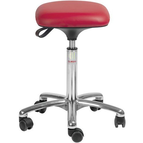 Tabouret Alu50 Assise Tetra Imitation Cuir Rouge