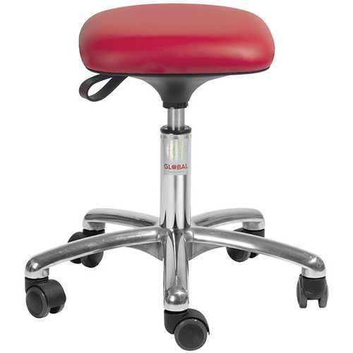 Tabouret Alu50 Assise Tetra Imitation Cuir Rouge