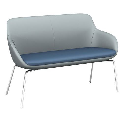 Banquette Eka 2 places Gris/Pétrole - Polyuréthane M1 - Pieds Chromés - Éco-responsable 100% Recyclé - Ergonomique