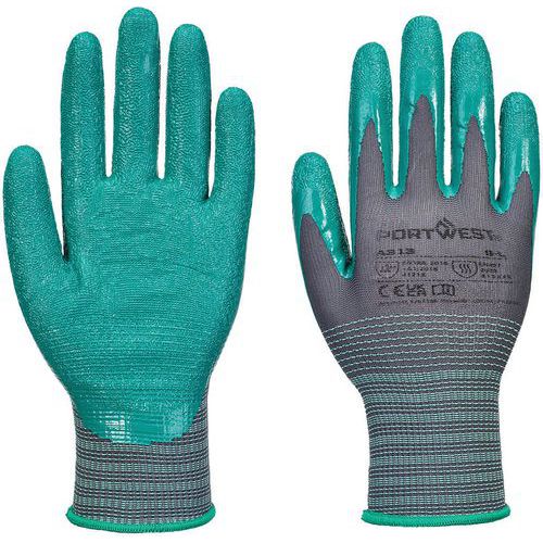 Portwest - Gants Grip 15 Nitrile - Gris/Vert - Taille XL - Protection et Confort