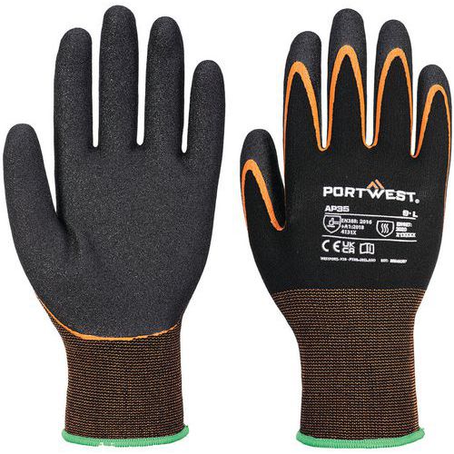 Portwest - Gants Grip 15 Nitrile Double Paume - Taille XL - Noir/Orange - Éco-responsable Oeko-Tex