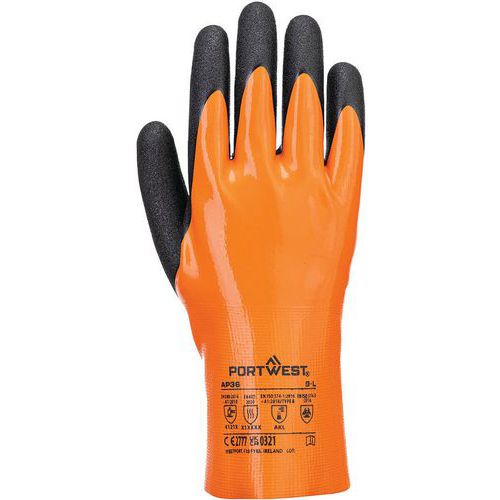 Portwest - Gants Grip 15 Nitrile - Taille 8 Noir/Orange - Paume Enduite Nylon - EPI Certifié CE