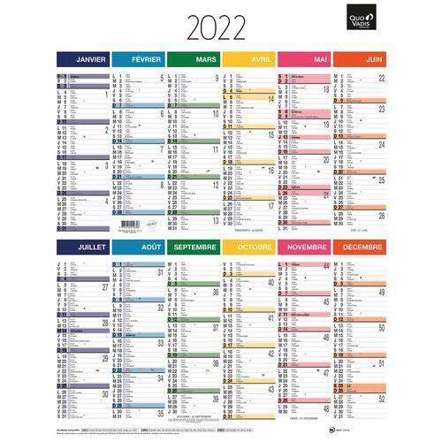 Calendrier annuel vertical arc en ciel - Année 2022 - Quo Vadis