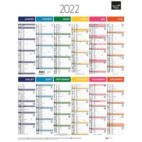 Calendrier annuel vertical arc en ciel - Année 2022 - Quo Vadis Calendrier annuel vertical arc en ciel - Année 2022 - Quo Vadis