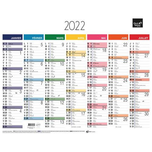Calendrier banque Arc en ciel - 43 x 33,5cm - Année 2022 - Quo Vadis Calendrier banque Arc en ciel - 43 x 33,5cm - Année 2022 - Quo Vadis