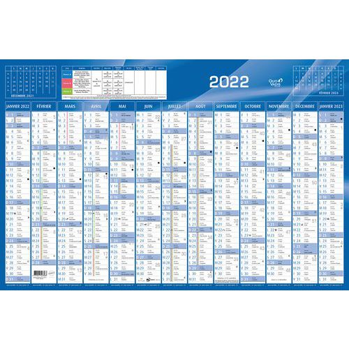 Calendrier annuel horizontal - 65 x 43 cm - Année 2022 - Quo Vadis