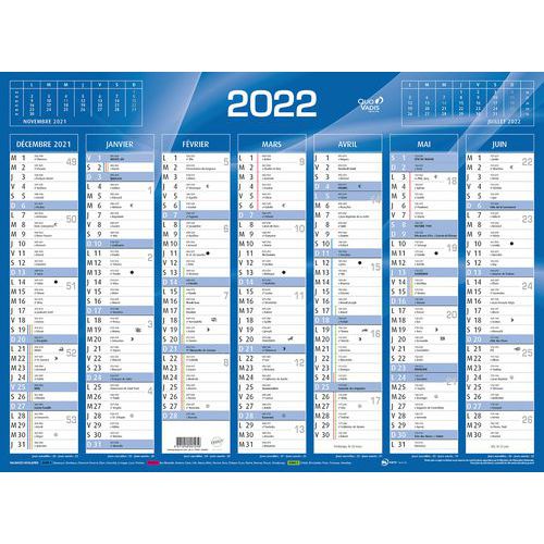 Calendrier banque bleu - 55 x 40,5 cm - Année 2022 - Quo Vadis Calendrier banque bleu - 55 x 40,5 cm - Année 2022 - Quo Vadis
