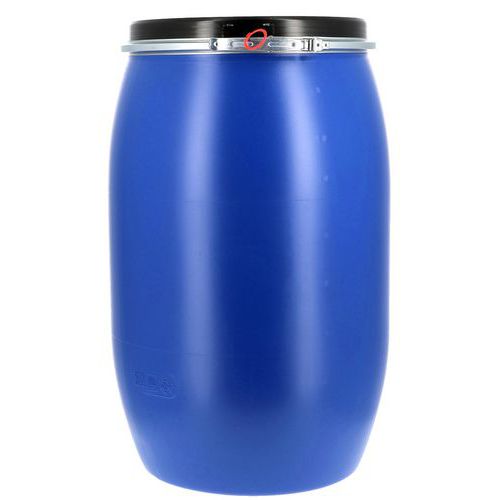 Manutan Expert - Fût à ouverture totale homologué UN - 220 L Bleu - Polyéthylène Haute Densité - Usage Alimentaire