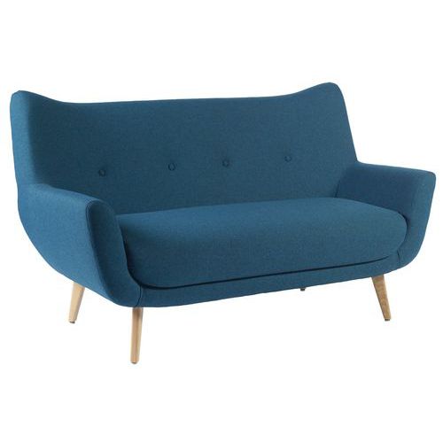 GGI - Canapé Luzy 2 places M1 Bleu - Pieds Bois Hêtre - Tissu Polyéther - Confort & Design
