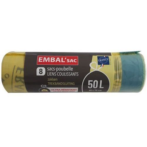 Lot de 8 - Sac Poubelle Jaune Tri Sélectif À Lien Coulissant - 50l