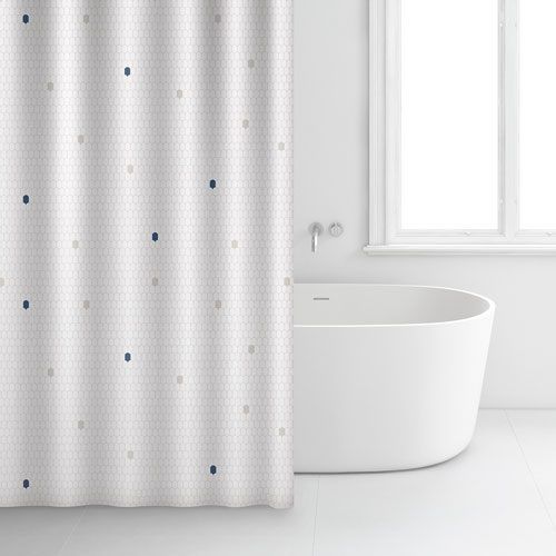 Rideau de douche polyester motif points - Blanc 180x200 cm - Équipement salle de bain résistant et élégant