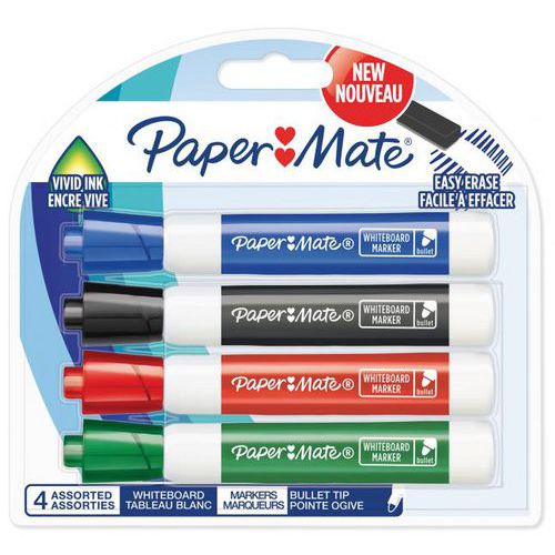 Pochette 4 marqueurs PaperMate effaçables à sec pointe ogive couleurs assorties thumbnail image 1