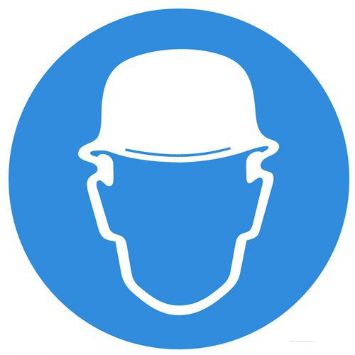 Systemtext - Panneau Obligation Porter Casque - Vinyle Adhésif Carré 80mm - Sécurité ISO 7010