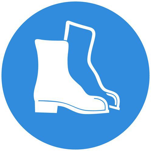 Systemtext - Panneau Obligation Porter Chaussures Sécurité - Vinyle Adhésif 80mm Carré - Norme ISO 7010