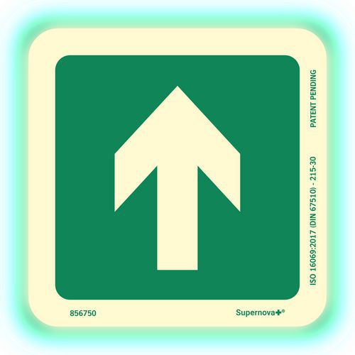 Systemtext - Panneau photoluminescent sortie de secours Supernova+ - Carré 100mm - Vinyle adhésif - Éco-responsable