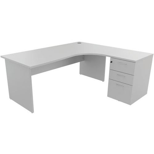 Manutan Expert - Bureau compact caisson droit 180 cm Gris Clair - Retour à droite - 3 tiroirs dont 1 pour dossiers - Éco-responsable