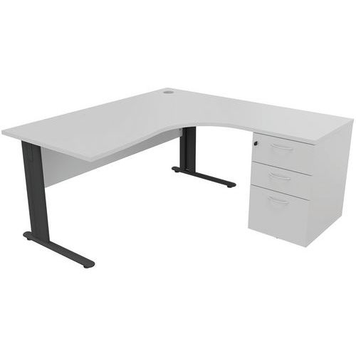 Manutan Expert - Bureau d'angle L 160x120cm Gris Clair Anthracite - 3 Tiroirs dont 1 Classeur - Éco-responsable