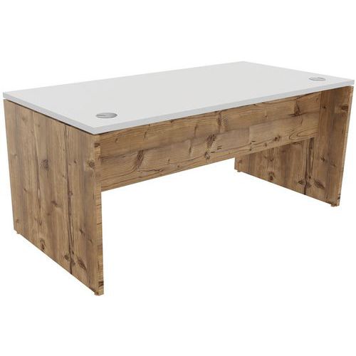 Buronomic - Bureau droit Retro Roots 160x80cm Blanc Timber - Pieds Panneau Chêne - Charge 100kg - Éco-responsable
