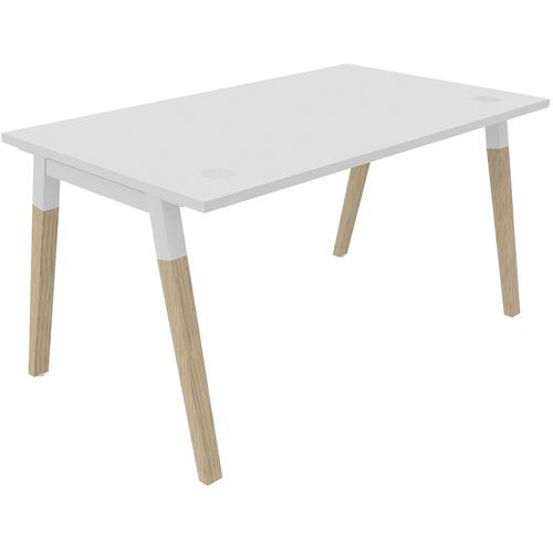 Bureau Individuel 140x80cm Blanc Blanc/bois Massif Dialogue