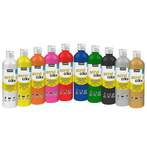 Assortiment 10 flacons 500 ml gouache acrylique Acryl'color Pébéo thumbnail image 1