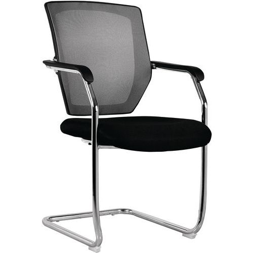 Chaise de bureau cantilever Voyager Noir Maille - Dossier Moyen - Accoudoirs - Confort 5h - Charge 15 st