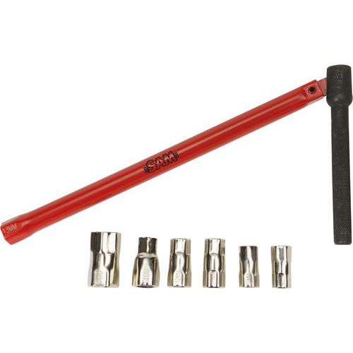 SAM - Clé pour écrou de robinet avec 7 embouts - Coffret professionnel - Queue Ø 13 mm - Idéal pour plomberie