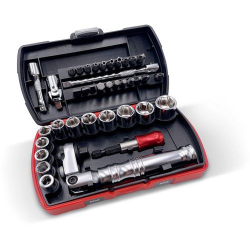 Coffret douilles 39 outils 1/4'' avec cliquet telescopique - Sam Coffret douilles 39 outils 1/4'' avec cliquet telescopique - Sam