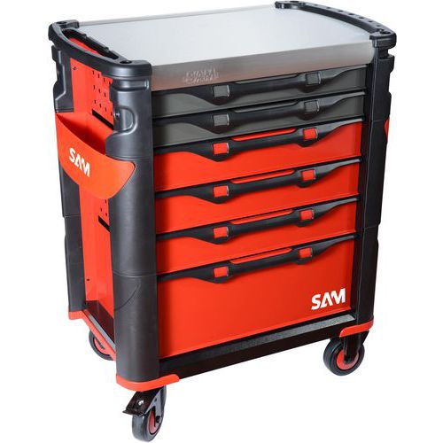 SAM - Servante d'outils 41 - 6 tiroirs, 239 outils inclus - Rouge - Charge 950kg