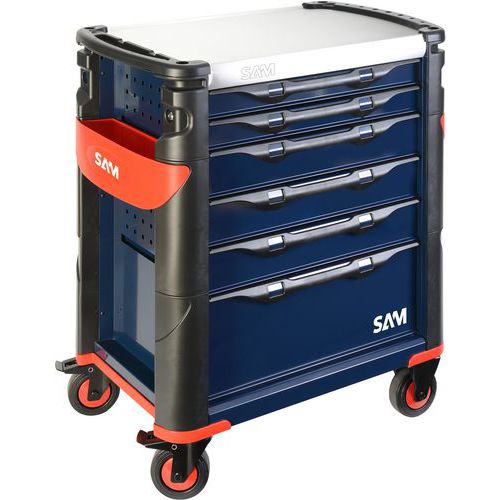 SAM - Servante d'outils 41 - 6 tiroirs - Plateau inox - Bleu - 950 kg max - 41 outils inclus