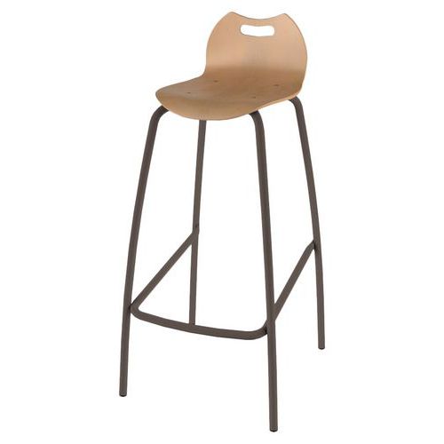 Tabouret 4 Pieds Ht 80 Coque Bandana Bois Nat Noisette Cuir