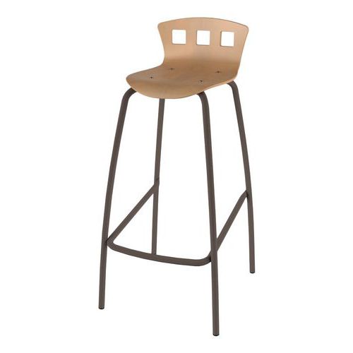 Tabouret 4 Pieds Ht 80 Coque Caro Bois Naturel Noisette Cuir