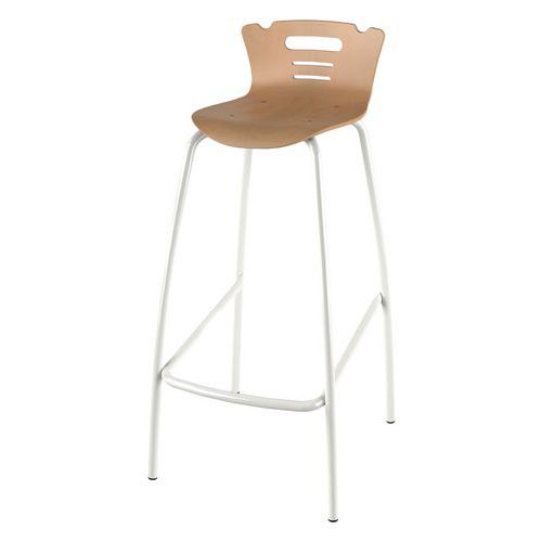 Mobidecor - Tabouret haut Coraly 80cm Hêtre & Blanc - 4 pieds Acier - Éco-responsable