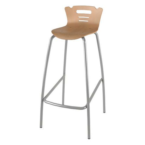Mobidecor - Tabouret haut Coraly 4 pieds H80cm Bois Hêtre Gris Acier - Éco-responsable PEFC