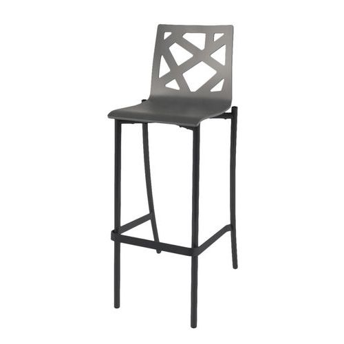 Mobidecor - Tabouret haut Best 4 pieds - Assise Bois Gris, Piétement Noir 80cm - Éco-responsable, PEFC